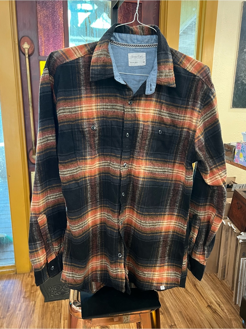 Sovereign Code Black and Orange Plaid Button-Down Shirt